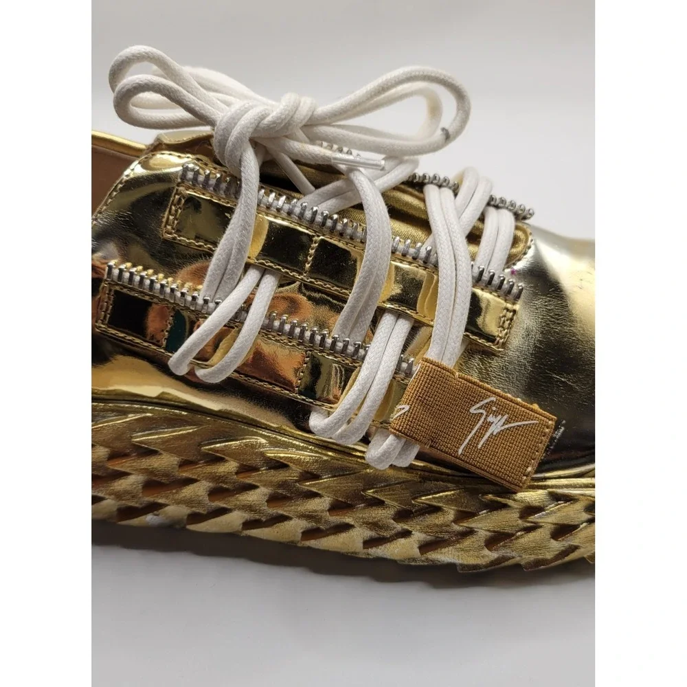 Gold Metallic Giuseppe Zanotti BNIB Lace Up Sneakers With Cleated Sole Size 37